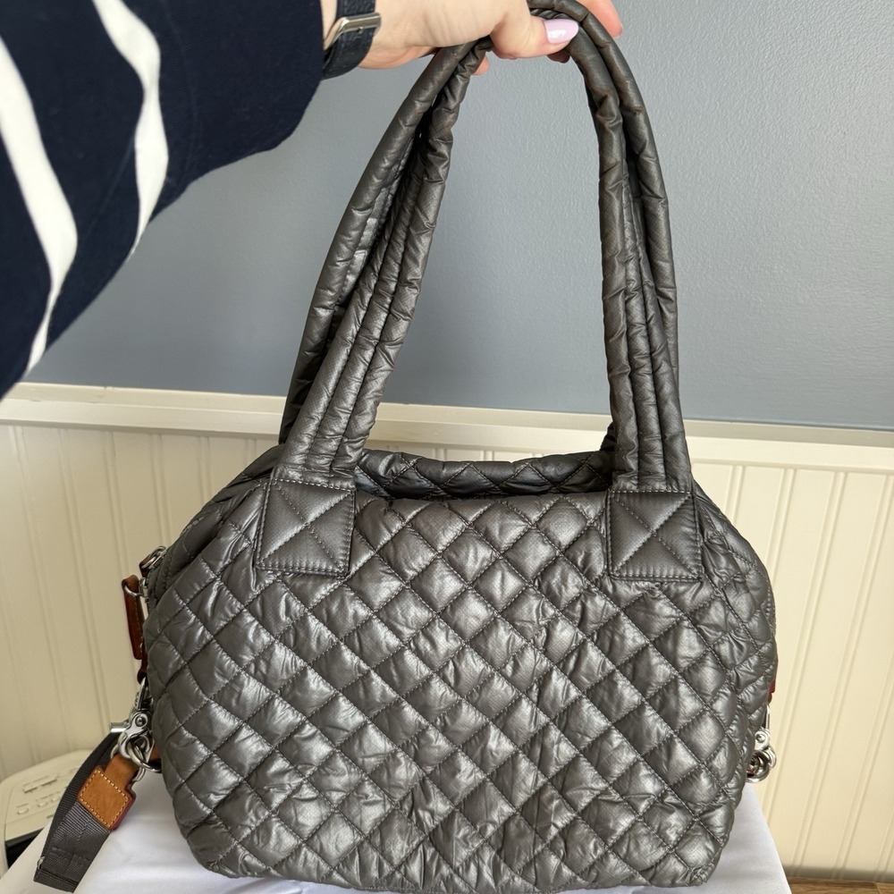 MZ Wallace Medium Sutton Quilted Nylon Bag Handbag Purse Metallic Gray Silver - Picture 3 of 16